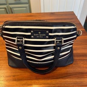 Kate Spade Blue and White Striped Bag. Leather.  12”x10”x4”.